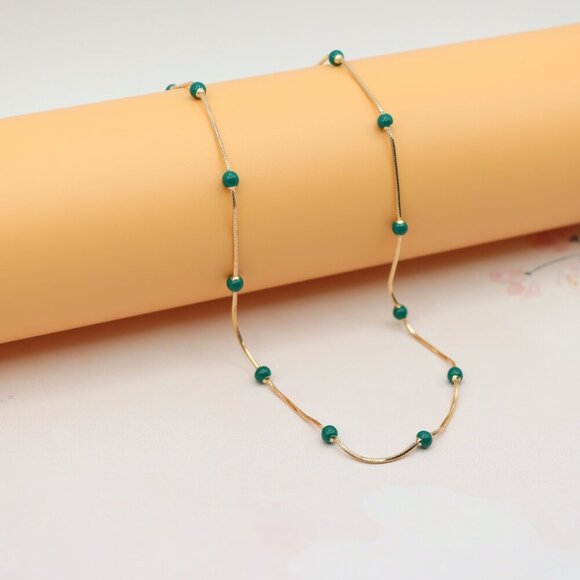 "Rose Gold Necklace with Green Beads, XPNL0132 - Picture 4 of 12